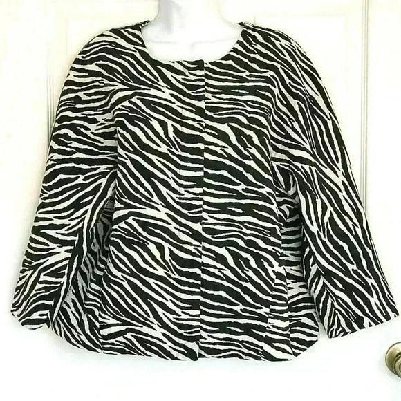 Chicos 3 jacket zebra print full zip pockets long kimono sleeves lined - Picture 1 of 9